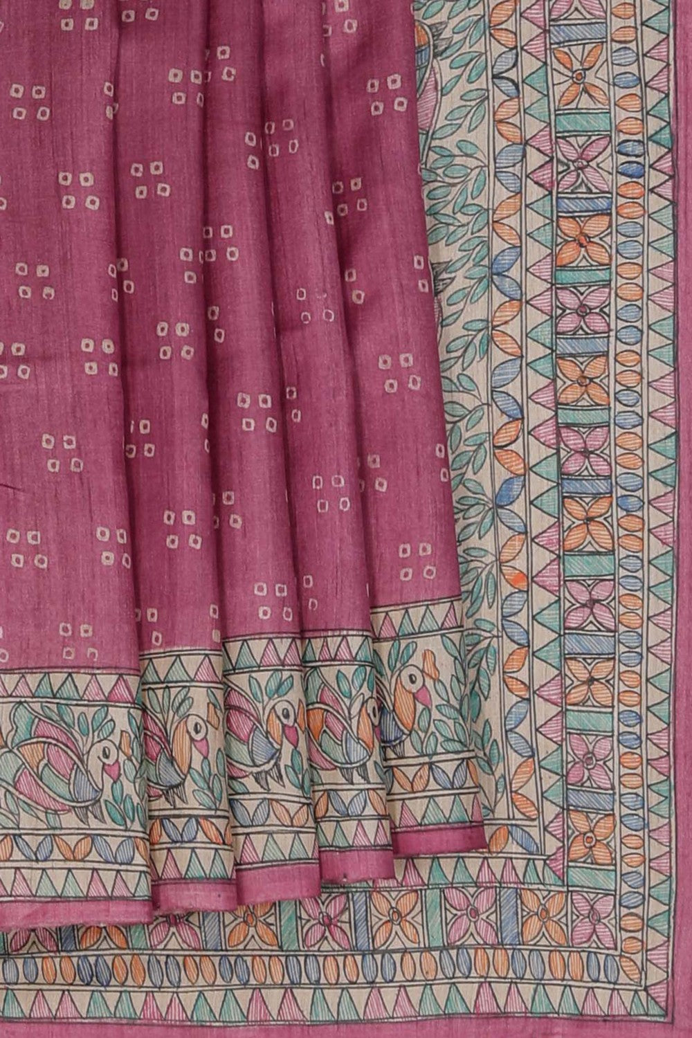 Image of Madhubani Printed Tussar Silk Saree